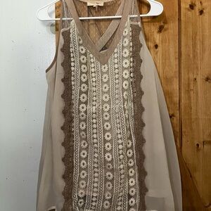 Ryu Beige Lace Overlay Top